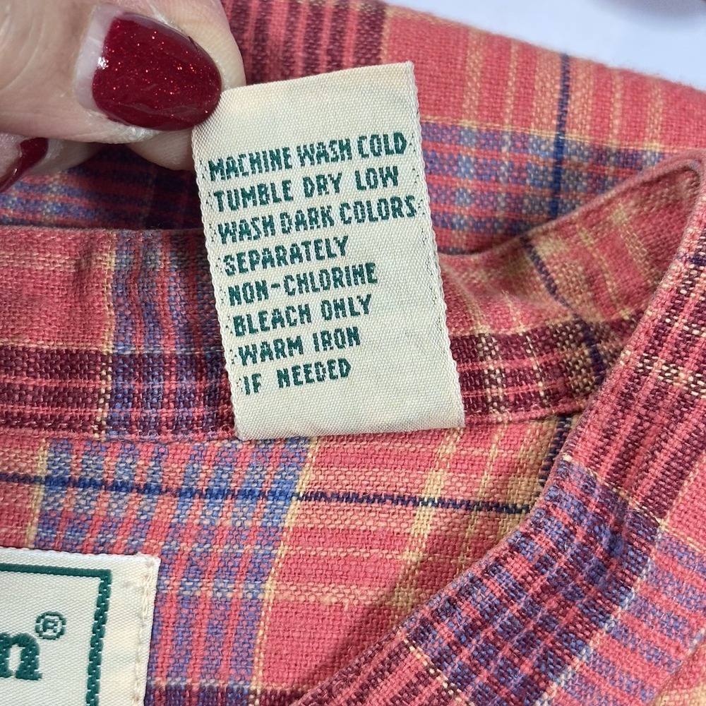 LL Bean Women's Plaid Button Front Shirt Red Pink Blue Linen Cotton Classic XL - Picture 8 of 11